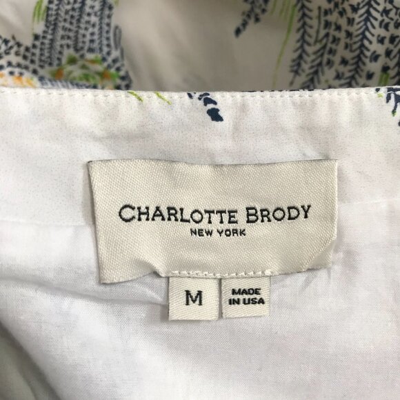 Charlotte Brody Garden Midi Dress Womens Medium White Blue Sleeveless Floral - Picture 6 of 14